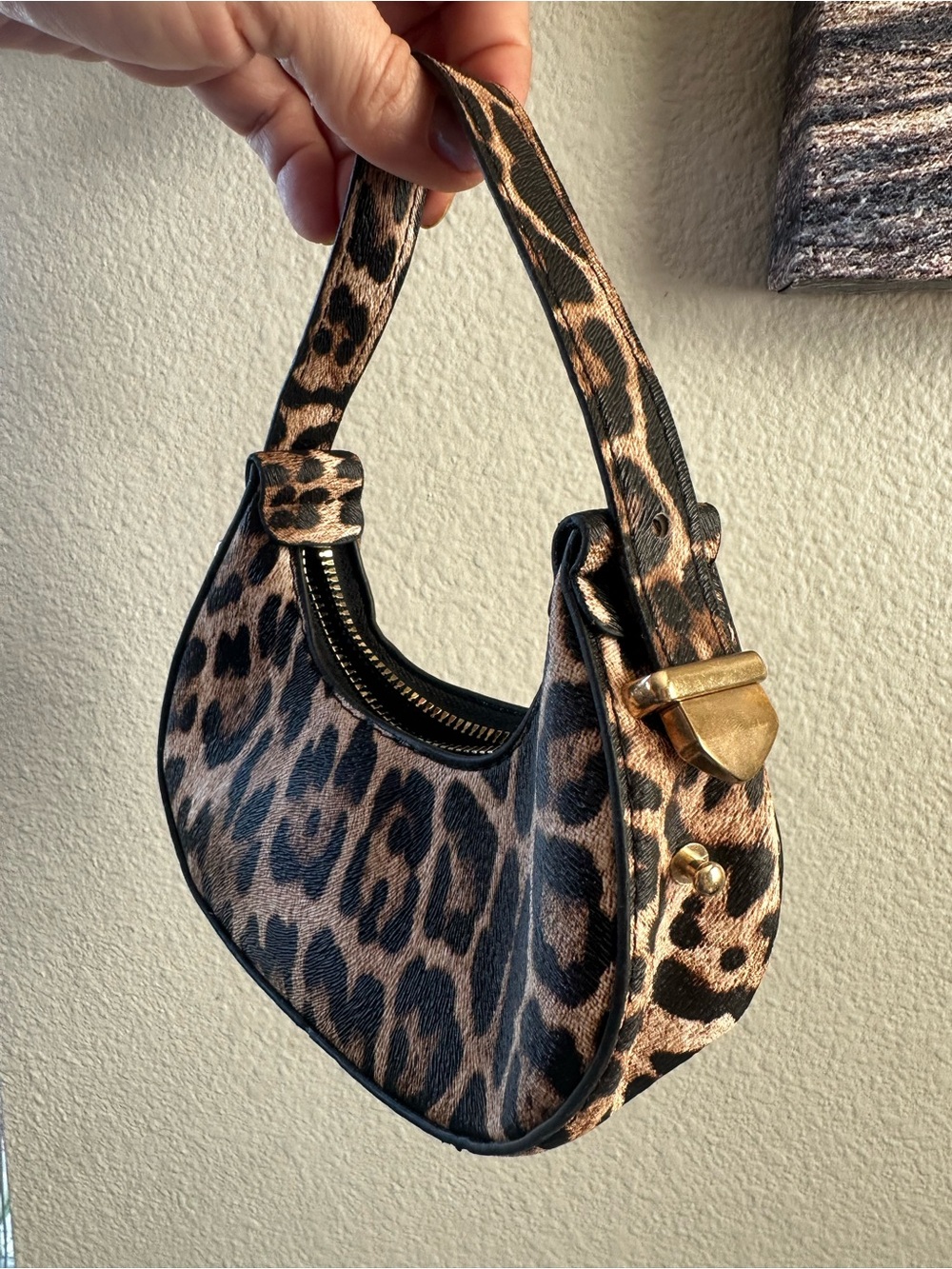 Leopard Print Micro Mini Hobo Bag Gold Hardware Bag Charm Y2K - Picture 6 of 17